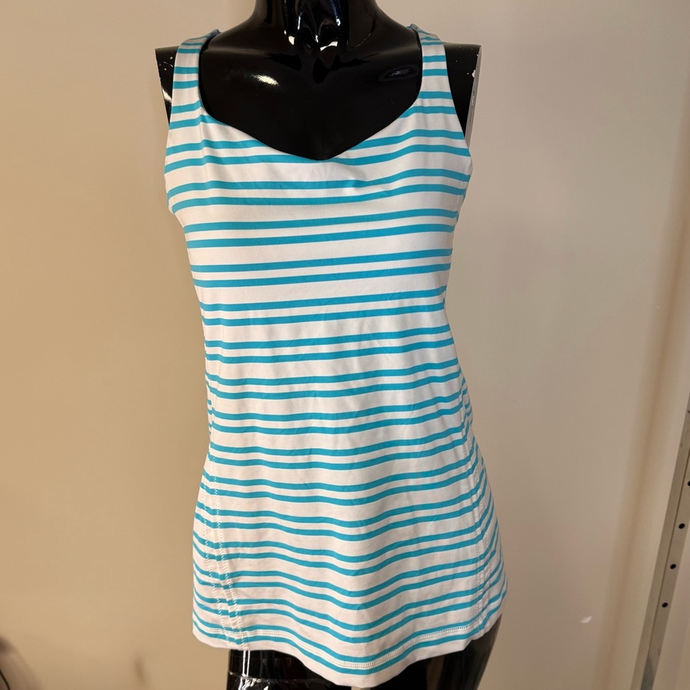 Lululemon Free To Be Tank Size 2 – Twin Stripe Spry Blue – Strappy Back Yoga Top